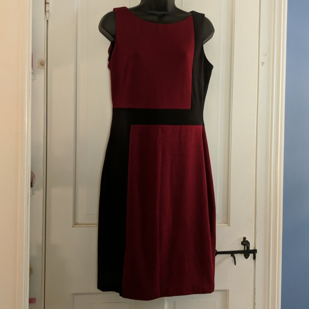 Chaps cranberry and black color block dress